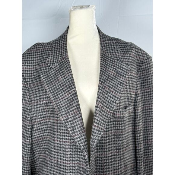 Savile Row Other - Vtg Houndstooth Blazer‎ Jacket Mens 44R Gray Lambswool Blend Eclectic Grandpa